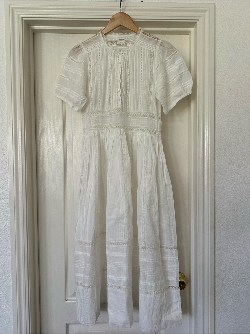 DOÈN White Poplin & Lace Tiered Midi Dress - Small - Picture 3 of 8